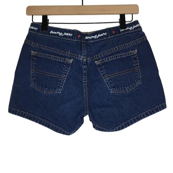 TOMMY JEANS Shorts Vintage Y2K 2002 Denim Spellout Waistband Embroidered Size 7 - Picture 4 of 10